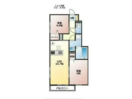 桜丘四丁目TK(2LDK/1階)の間取り写真
