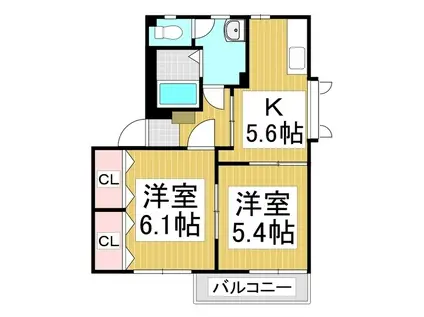 エーデルワイスB棟(2K/1階)の間取り写真