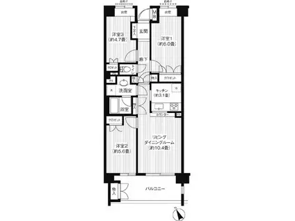 キャメロット上永谷(3LDK/4階)の間取り写真