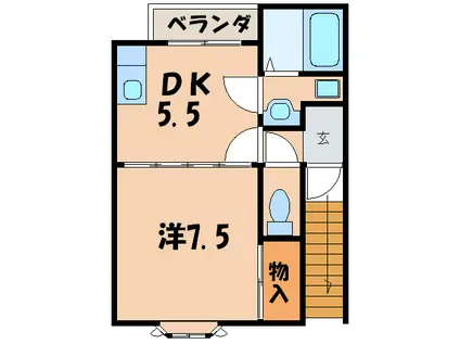 ハイツ小松B棟(1DK/2階)の間取り写真