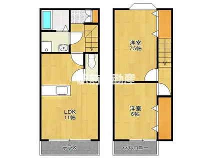 PALM HILLS B(2LDK/1階)の間取り写真