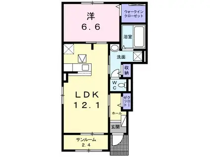 エールデヴュ III(1LDK/1階)の間取り写真