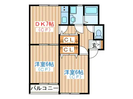 メリディアン南中山(2DK/2階)の間取り写真