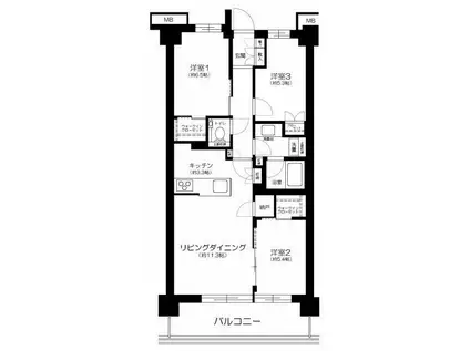 アトラスシティ千歳烏山グランスイート杜ノ棟(3LDK/3階)の間取り写真