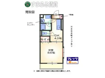 ステュディオ(1DK/1階)の間取り写真