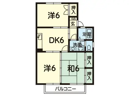 セジュール室(3DK/2階)の間取り写真
