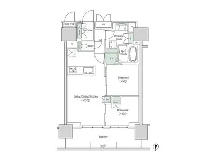 ブルックサイドレジデンス木場(2LDK/2階)の間取り写真