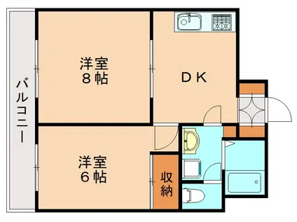 クイーンズヒル周船寺(2DK/4階)の間取り写真