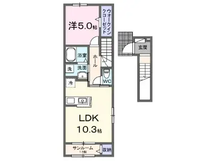 ウエストコーポ ジュネス(1LDK/2階)の間取り写真