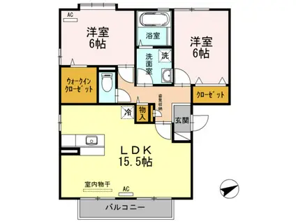 サザンウィンド新涯(2LDK/2階)の間取り写真
