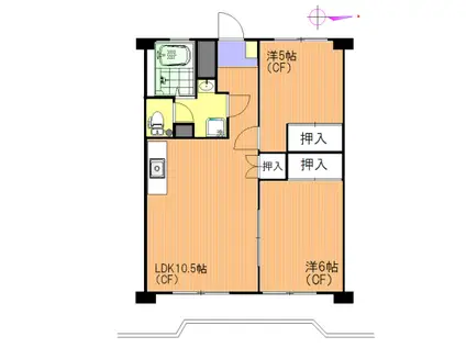 老松レジデンス南棟(2LDK/3階)の間取り写真