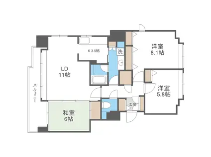 東急ドエルアルス知事公館(3LDK/3階)の間取り写真