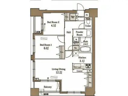 RESIDENCE YOKOHAMA RIVERSIDE(2LDK/5階)の間取り写真