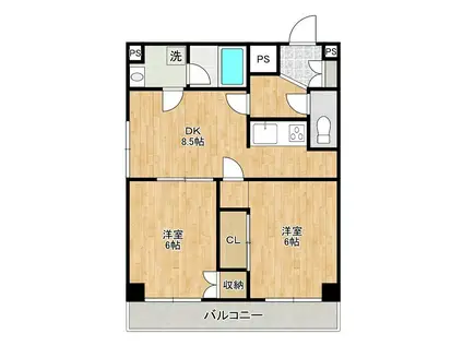 グランデ蕨(2DK/8階)の間取り写真