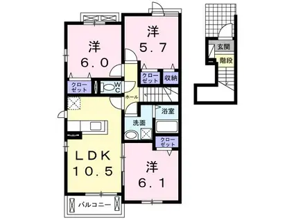 グリーン・ヒルズ E(3LDK/2階)の間取り写真