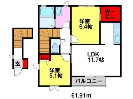 メゾンドカメリア(2LDK/2階)の間取り写真
