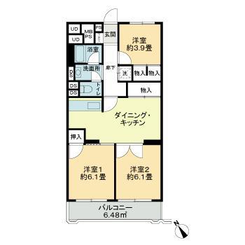 ヴェルドミール大和田(3DK/1階)の間取り写真