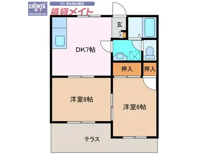 明石ハイツA(2DK/1階)の間取り写真