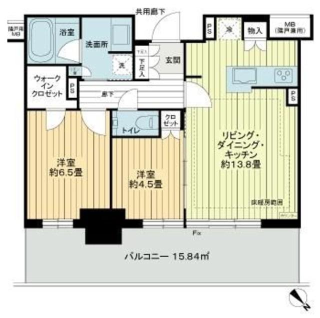プラウドタワー平井(2LDK/27階)の間取り写真