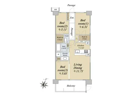 ソライエシティザ・パーク(3LDK/4階)の間取り写真