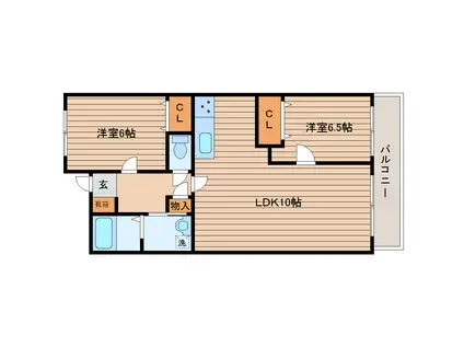 アルバ市名坂(2LDK/5階)の間取り写真