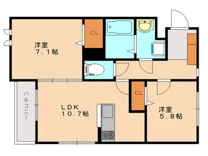 コンフォート ウタ(2LDK/3階)の間取り写真