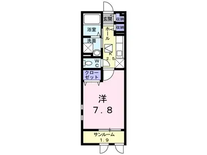 ソレイユガーデン(1K/2階)の間取り写真