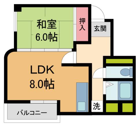 ツインズ大畑(1LDK/2階)の間取り写真