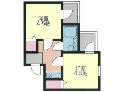 アスタック壱番館(2K/1階)の間取り写真