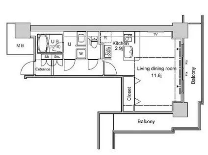 パシフィックロイヤルコートみなとみらい アーバンタワー(ワンルーム/13階)の間取り写真