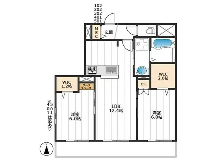 VILLE DOR浮間舟渡2(2LDK/1階)の間取り写真