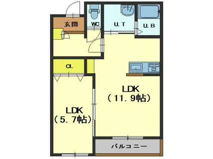 インフィニティ松陰(1LDK/3階)の間取り写真
