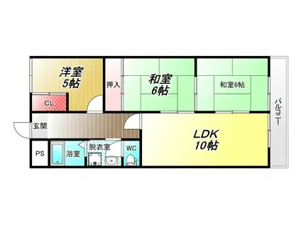 グランドシャトー タカオ恩智(3LDK/2階)の間取り写真
