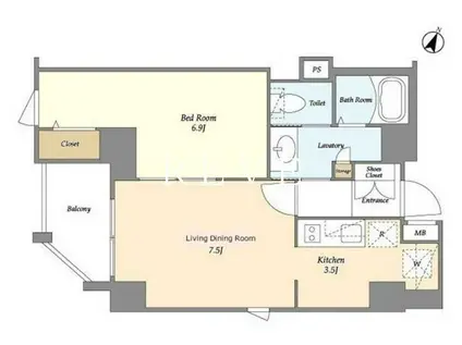 レガシア千代田三崎町(1LDK/13階)の間取り写真