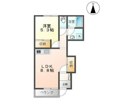 ピースフル(1LDK/1階)の間取り写真