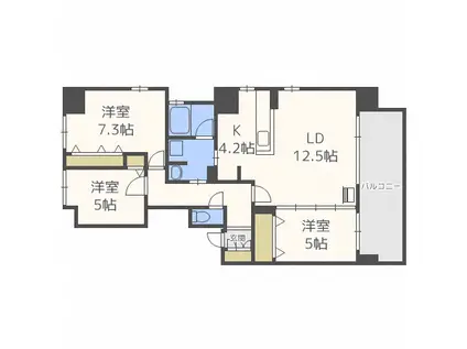  MANSION KURODA山鼻19条III(3LDK/9階)の間取り写真