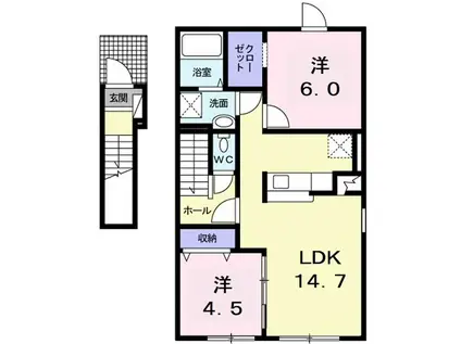 ニューハッピネス(2LDK/2階)の間取り写真