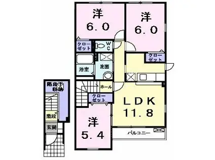 アパルトマングランドールA(3LDK/2階)の間取り写真