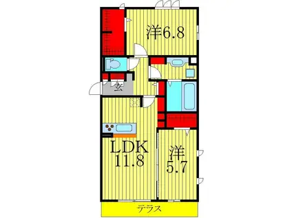ティアレスII(2LDK/1階)の間取り写真
