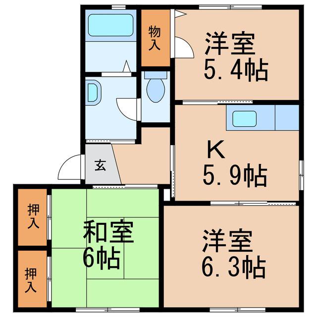 エクセレンス六十谷II(3K/1階)の間取り写真