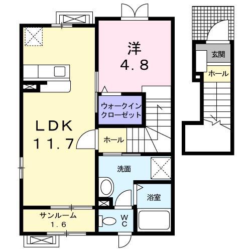 ニューシティ下堀I(1LDK/2階)の間取り写真