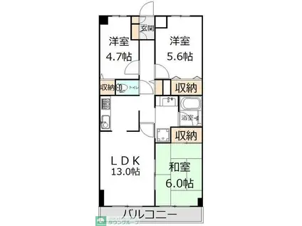 木崎台マンション(3LDK/2階)の間取り写真