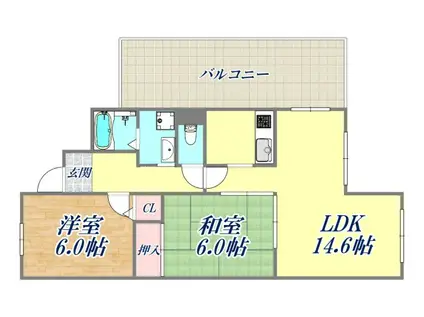 プラマー塚口(2LDK/5階)の間取り写真