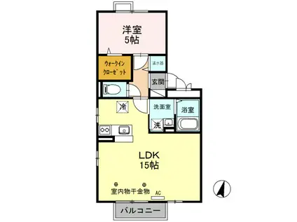 ハーベシアスB棟(1LDK/2階)の間取り写真