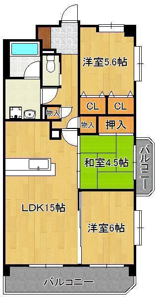 タウンコートIII(3LDK/5階)の間取り写真