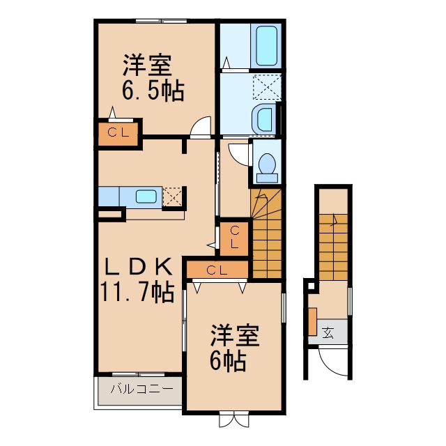 ノルテ フロレスタI(2LDK/2階)の間取り写真