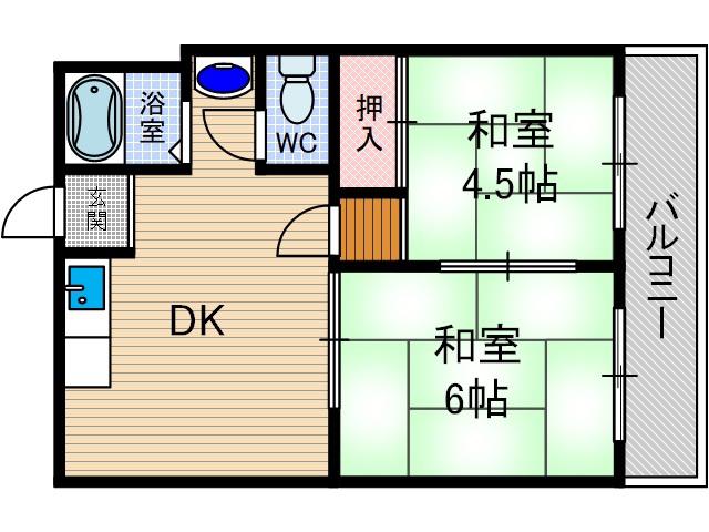 サンハイムツルノ(2LDK/3階)の間取り写真