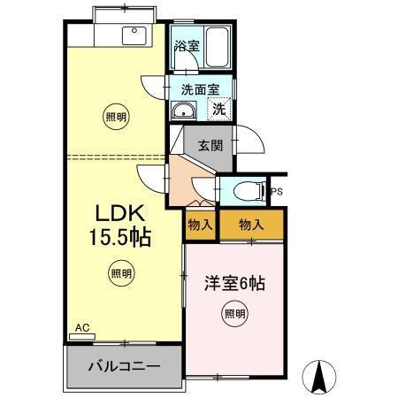 第3メールブルー(1LDK/1階)の間取り写真