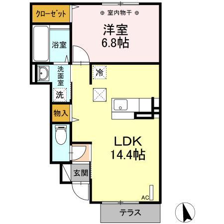 ホープフル(1LDK/1階)の間取り写真