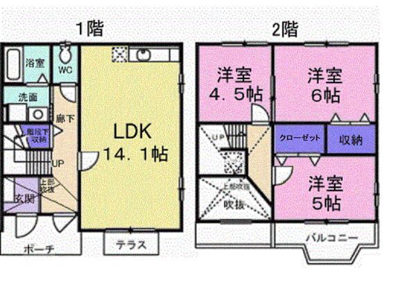コンフォート東塚F(3LDK/1階)の間取り写真